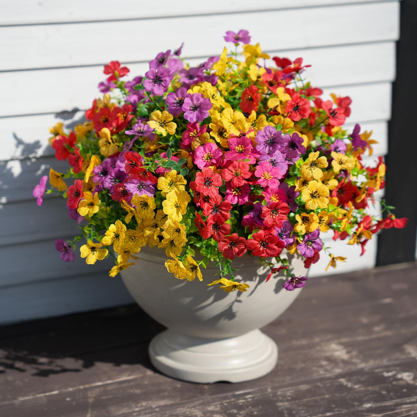 16 Bundles Artificial Flowers, Faux Daisy Eucalyptus Outdoor Patio Decor