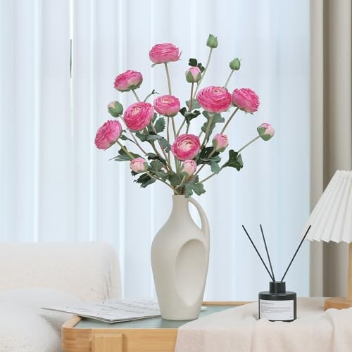 6Pcs Realistic Silk Ranunculus Artificial Flowers Long Stems, 23.6″ Tall Purple