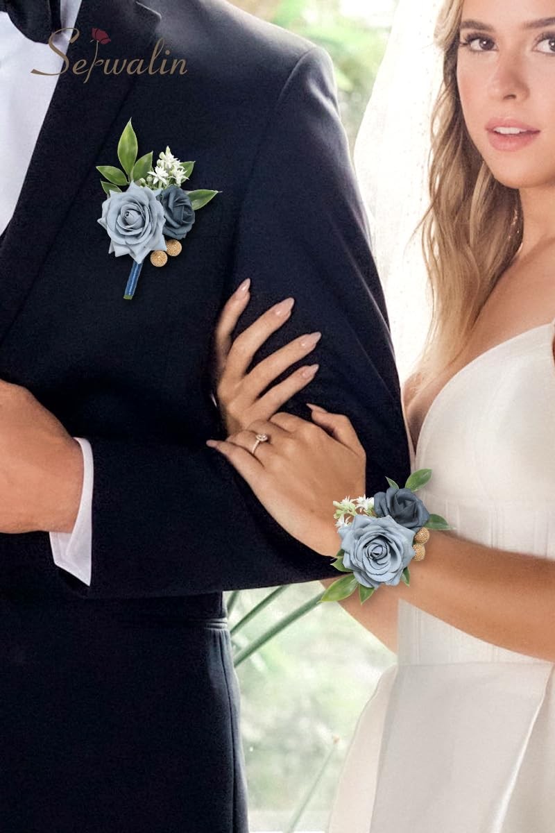 Blue Rose Corsage And Boutonniere Set Prom Flower Wedding Accessories