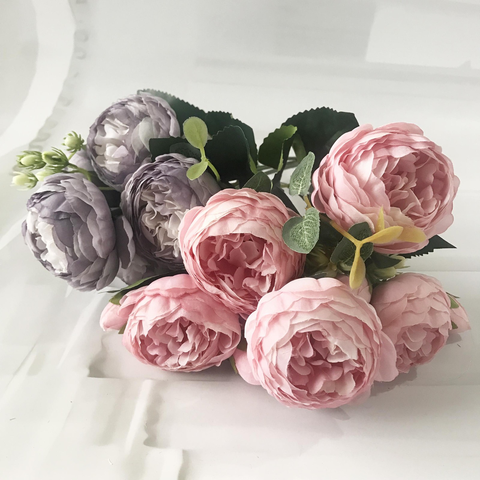 30cm Pink Silk Peony Bouquet – 5 Heads 4 Buds Artificial Flowers for Wedding
