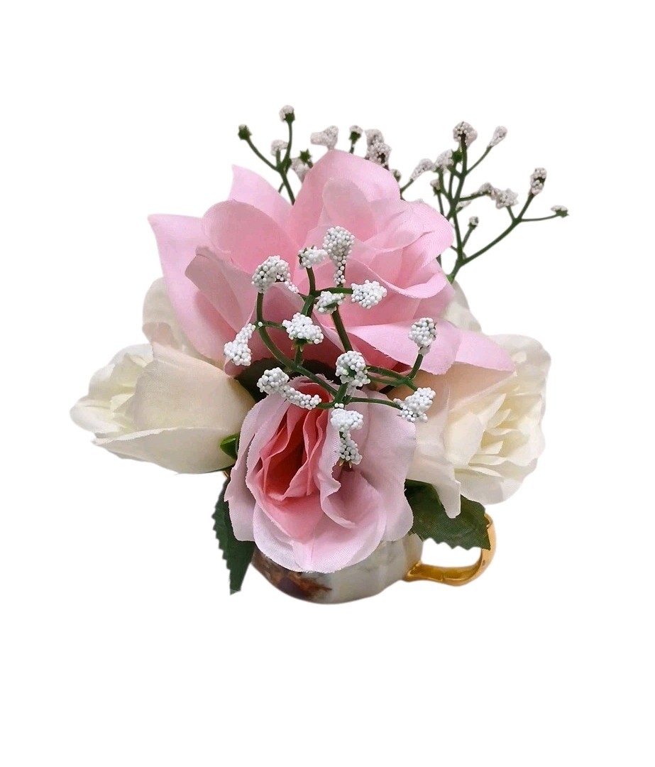 Bridal Pink & White Roses Floral Arrangement Tea Party Cup POP-IN Birthday Love