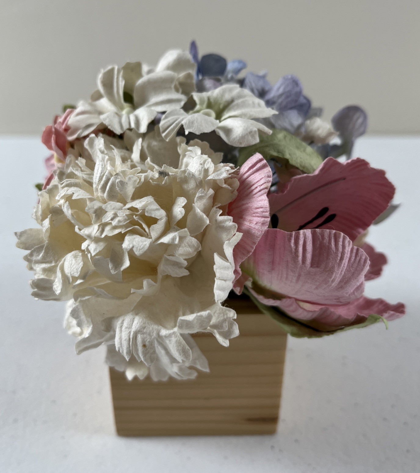 Paper Flower Arrangement In Wooden Box