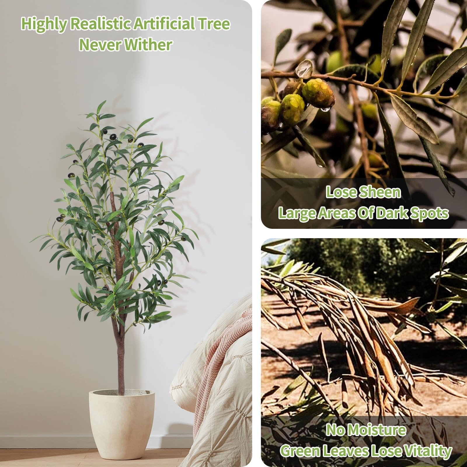 Artificial Olive Tree, 4FT Tall Faux Olive Trees 48in Outdoor Fake Potted Sil…