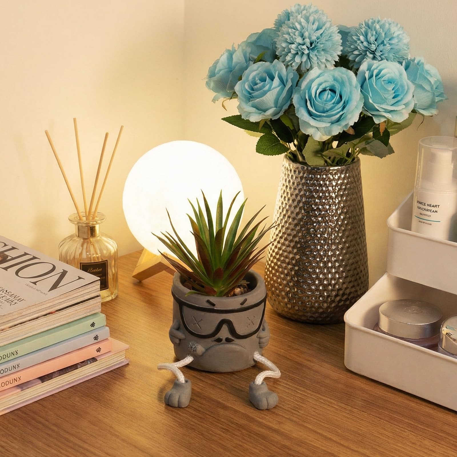 1 PCS Creative Artificial Succulents Cement Pots Hanging Leg Wall Shelf Decor