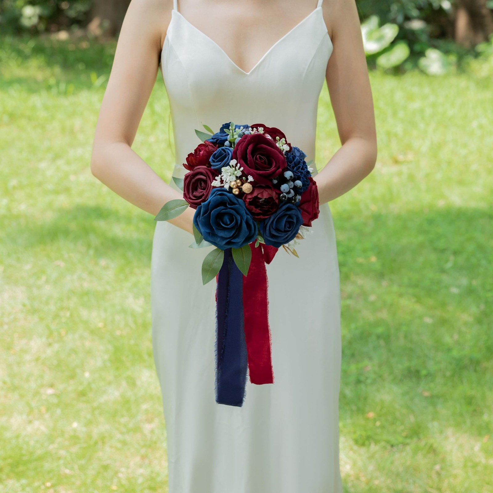 Navy Blue Burgundy Wedding Bouquets Bride Bridesmaid Artificial Roses