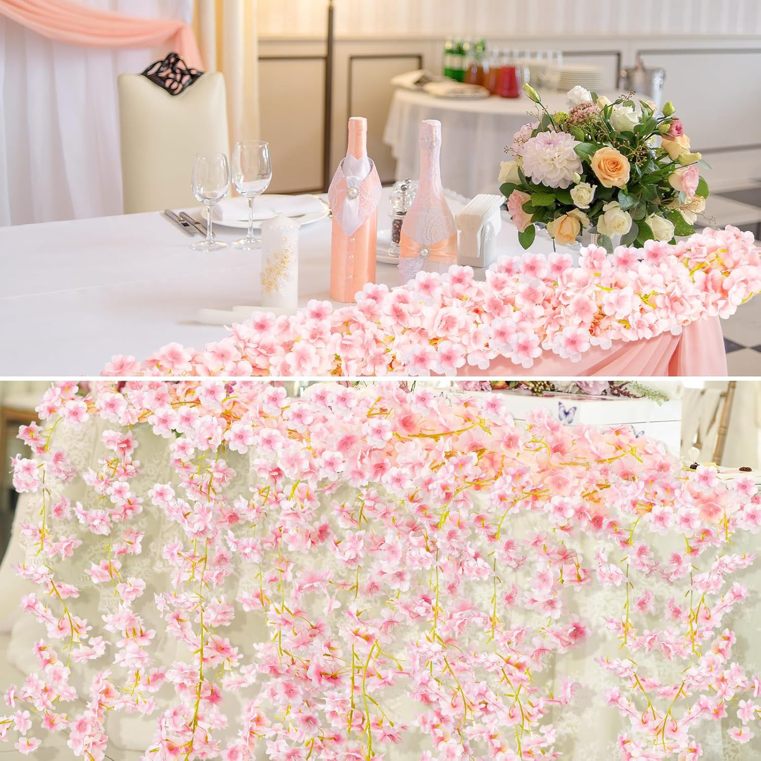 40 Pcs Pink Cherry Blossom Vines – Faux Flower Garland for Weddings & Decor