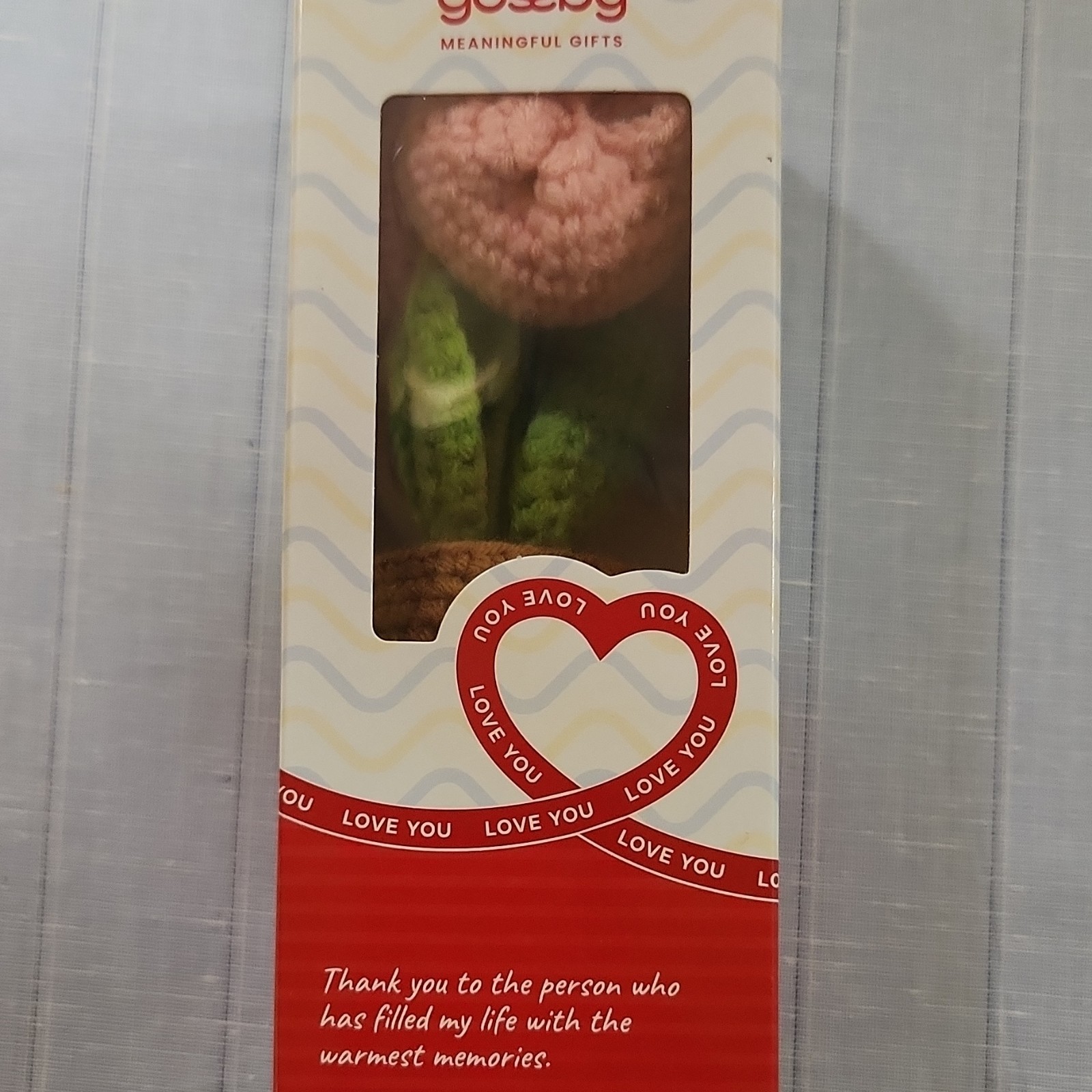 Gosby Artificial Crochet Topiary Table Decoration Pink/Green 4in Love Theme