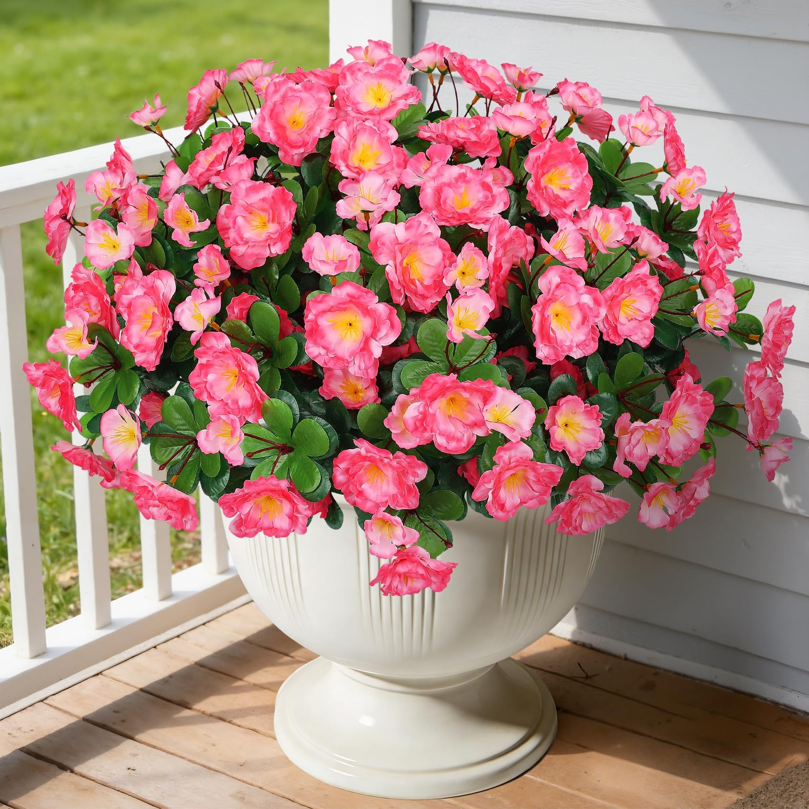 4 Bundles Artificial Flowers for Outdoors, Fake Silk Camellia Flowers Bouquet…