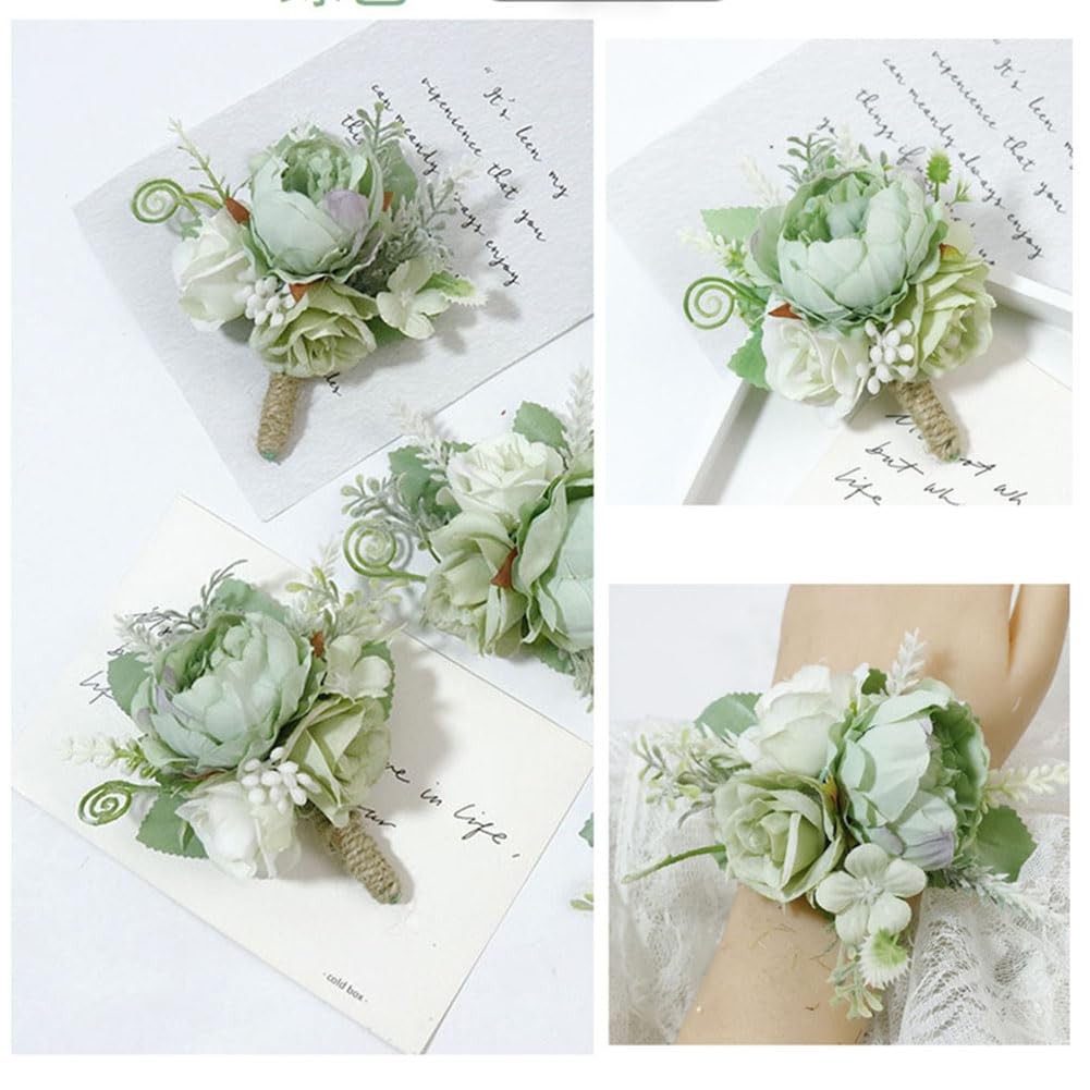 2 Pieces Artificial Wrist Corsage and Boutonniere Set, Groom Groomsmen Bride …