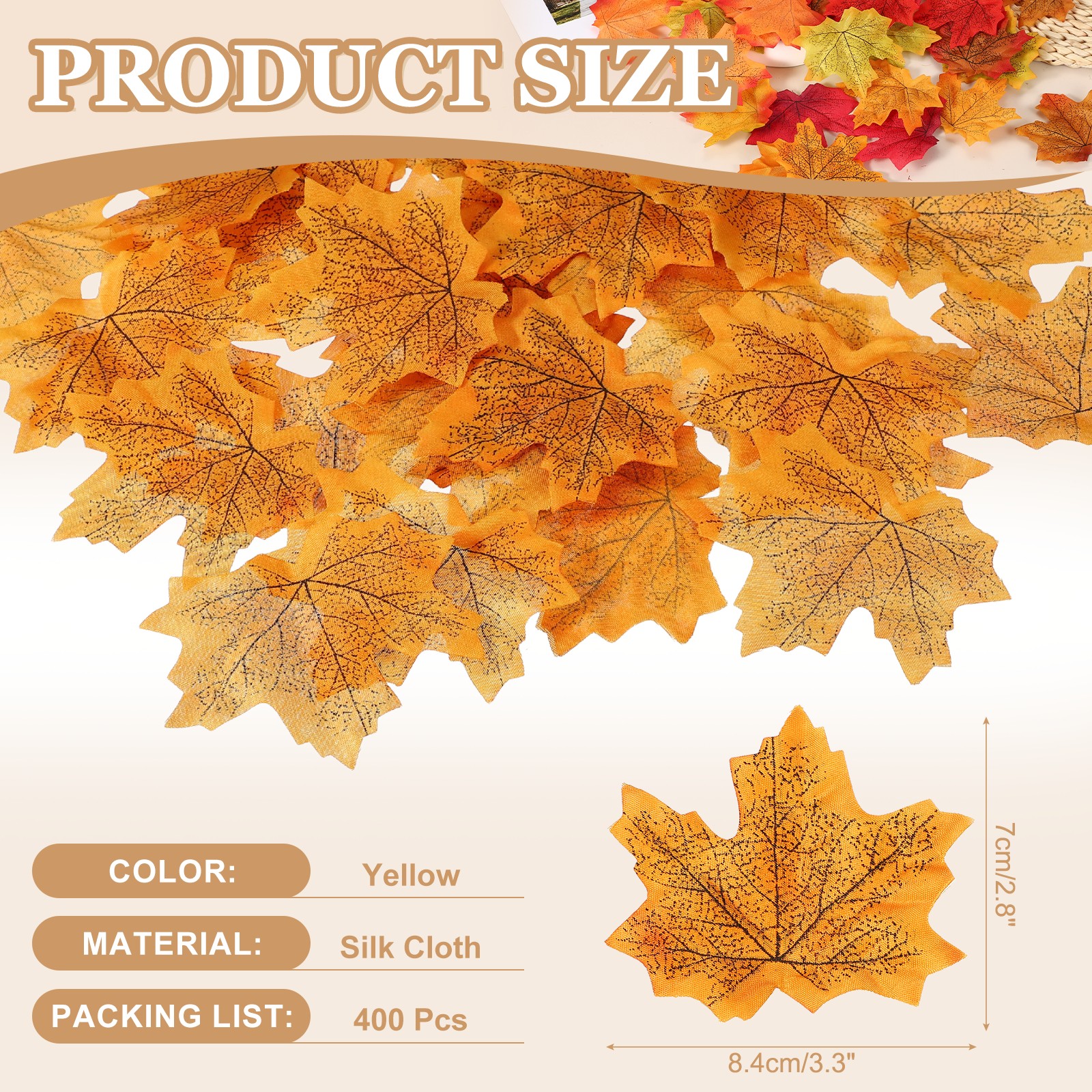 400Pcs Fall Leaves 3.3 Inch Colored Mixed Fake Leaf, Yellow