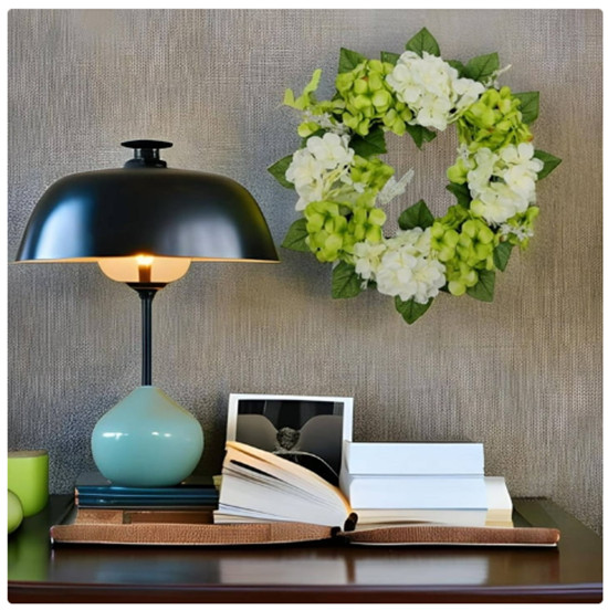 Artificial Floral Wreath 14″ Diameter Hydrangea, Cream and Green Colors