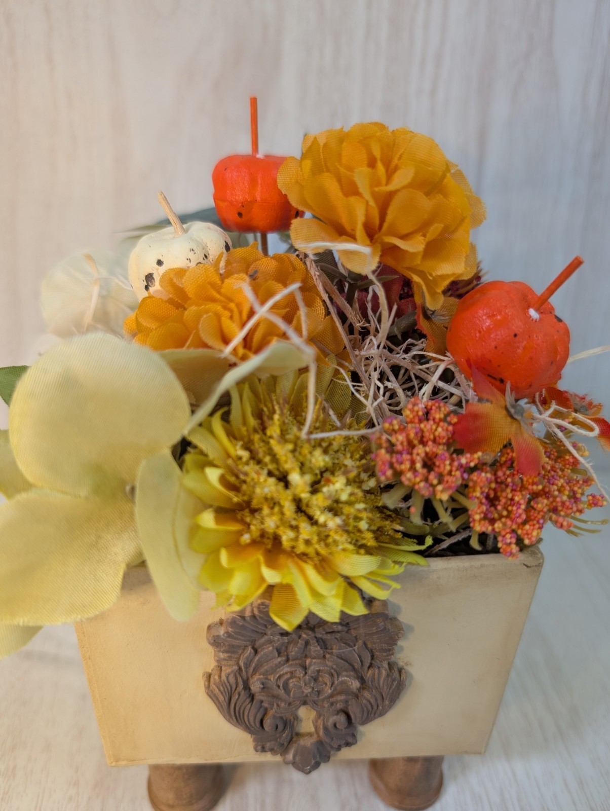 Set of 2 Handmade Fall Floral Centerpieces Rustic Farmhouse Wood Planter Decor