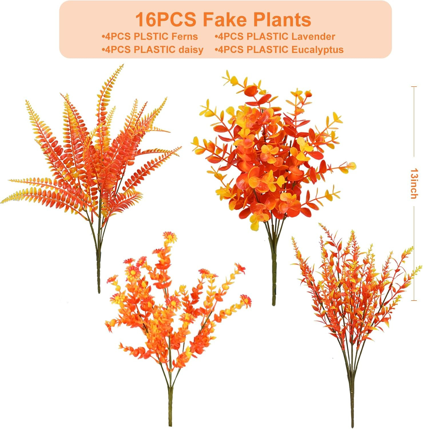 16 Bundles of Orange Artificial Fall Flowers for Outdoor Autumn Decor