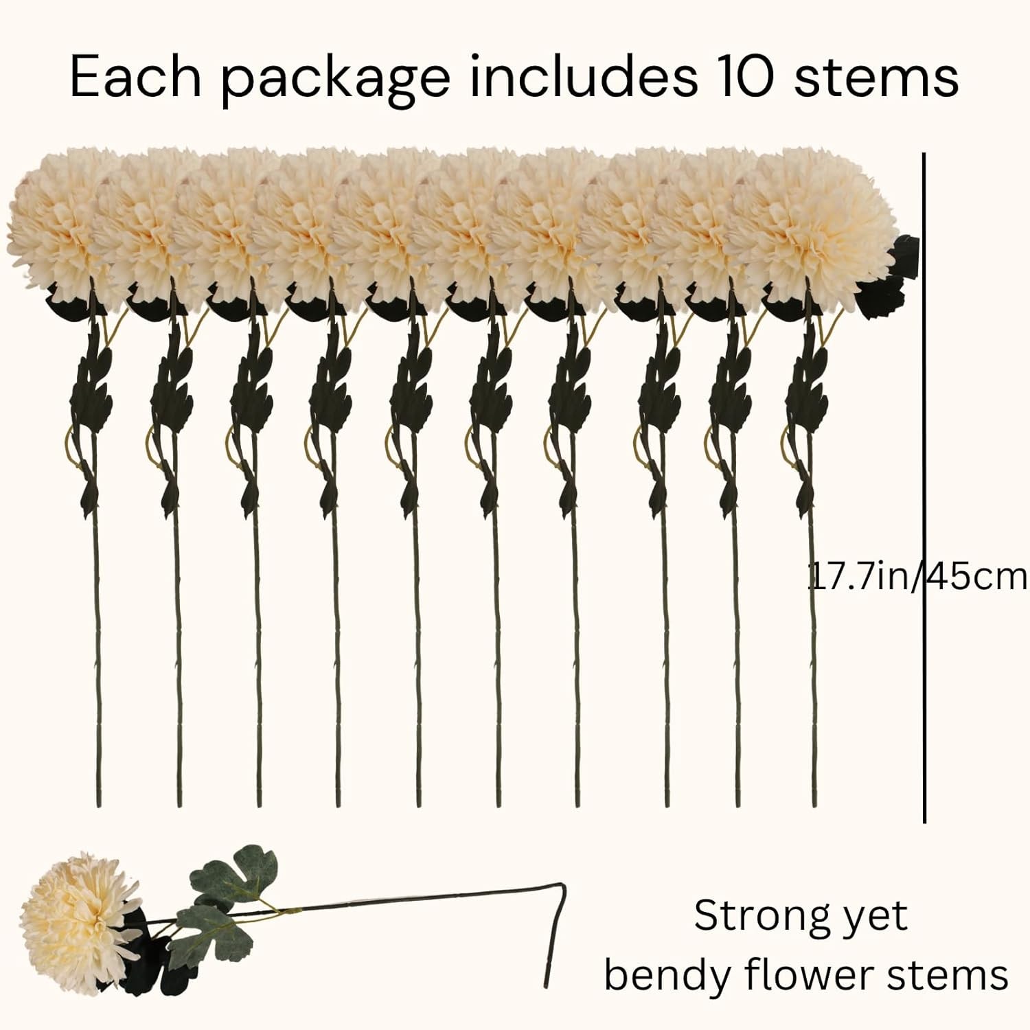Large Kiku Flower Beige 10 Stems, Silk Flowers Bulk Boho Bouquet, Large Artifici