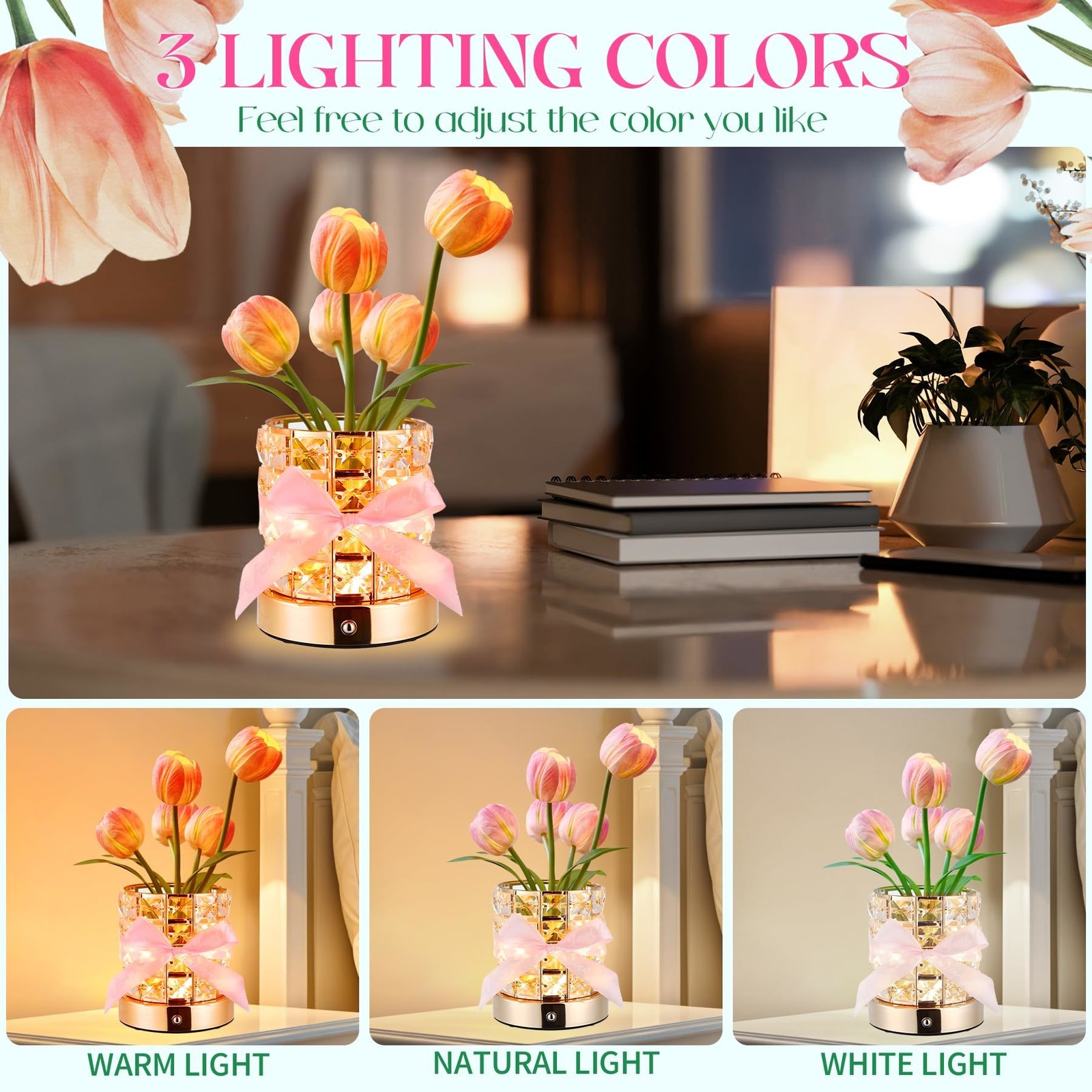 Artificial Flower Tulips Table Lamp with USB Charging LED Home Night Light Gift