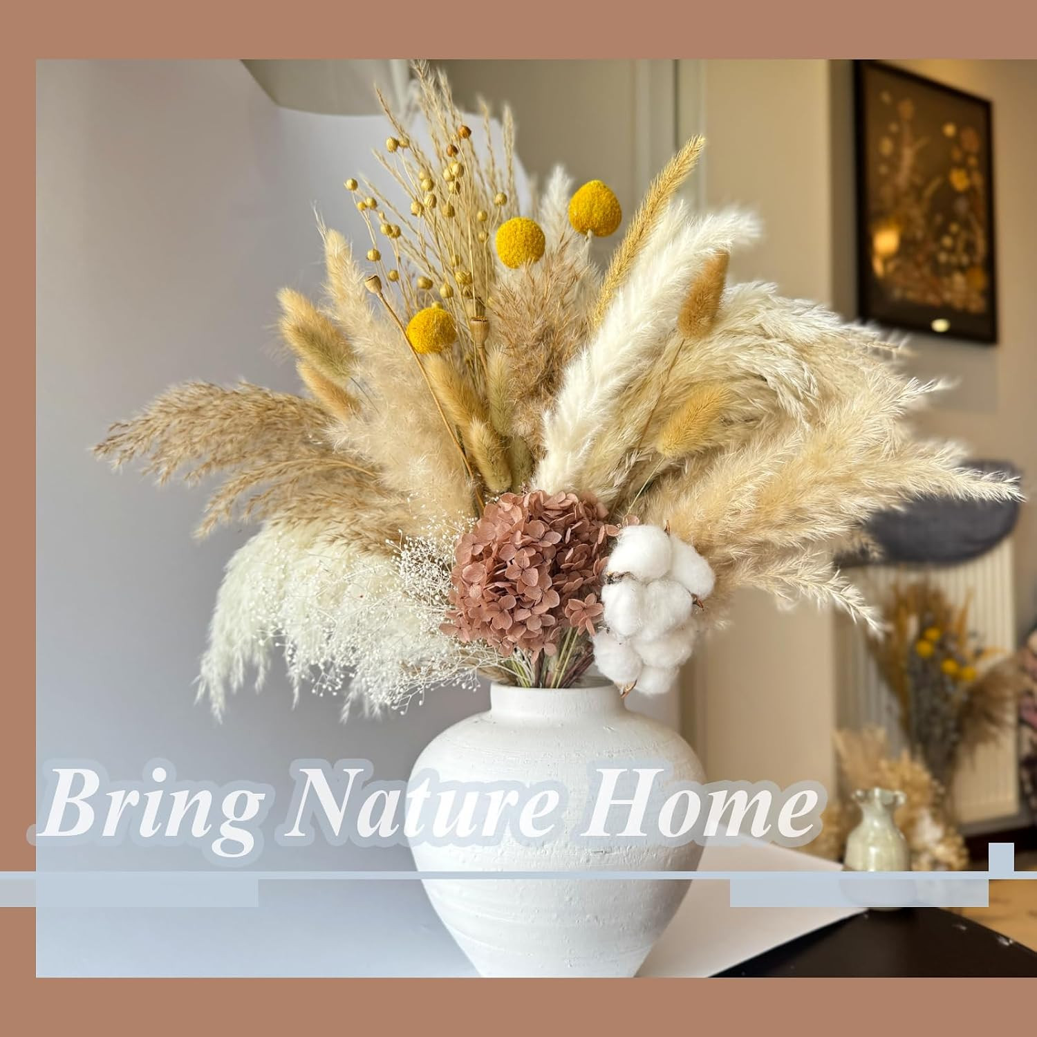 Natural Pampas Grass Bouquet -Cotton Stems,Bunny Tails ,Hydrangea,Fall Dried Flo