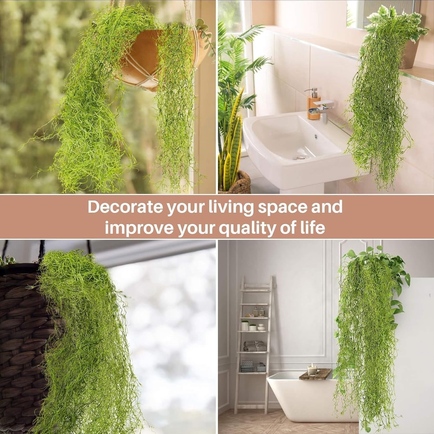 Fake Spanish Moss – Artificial Moss for Plants Indoor Crafts 33 Inch Long 3 PCS