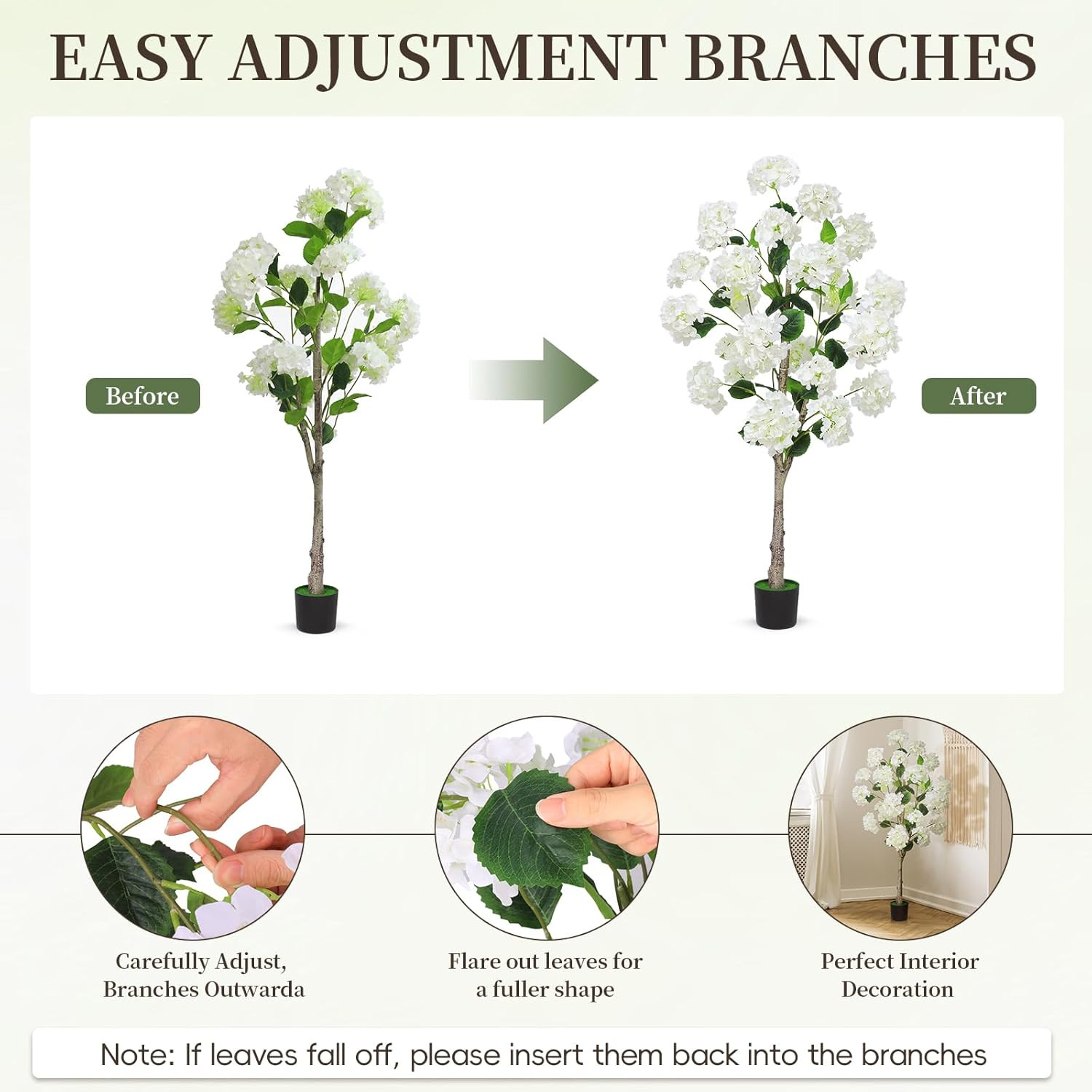 Set of 2 Lifelike 4FT White Hydrangea Flower Trees for Home & Garden Decor