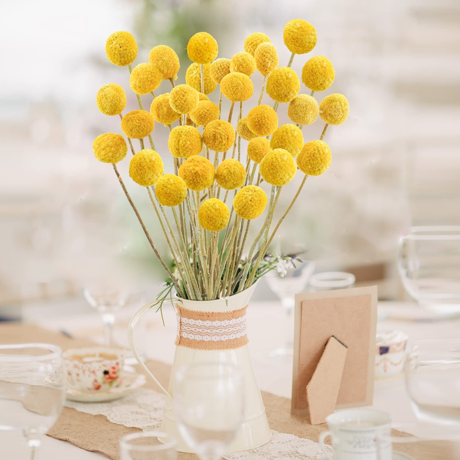 Uieke 30Pcs Natural Dried Flowers Craspedia Billy Balls Flowers Billy Buttons