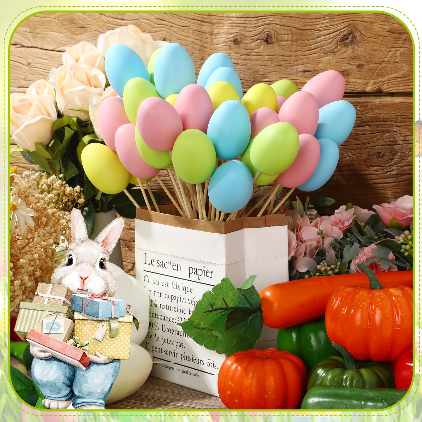 40 PCS Easter Egg Picks Pastel Foam Floral Sticks Vase Filler Centerpiece