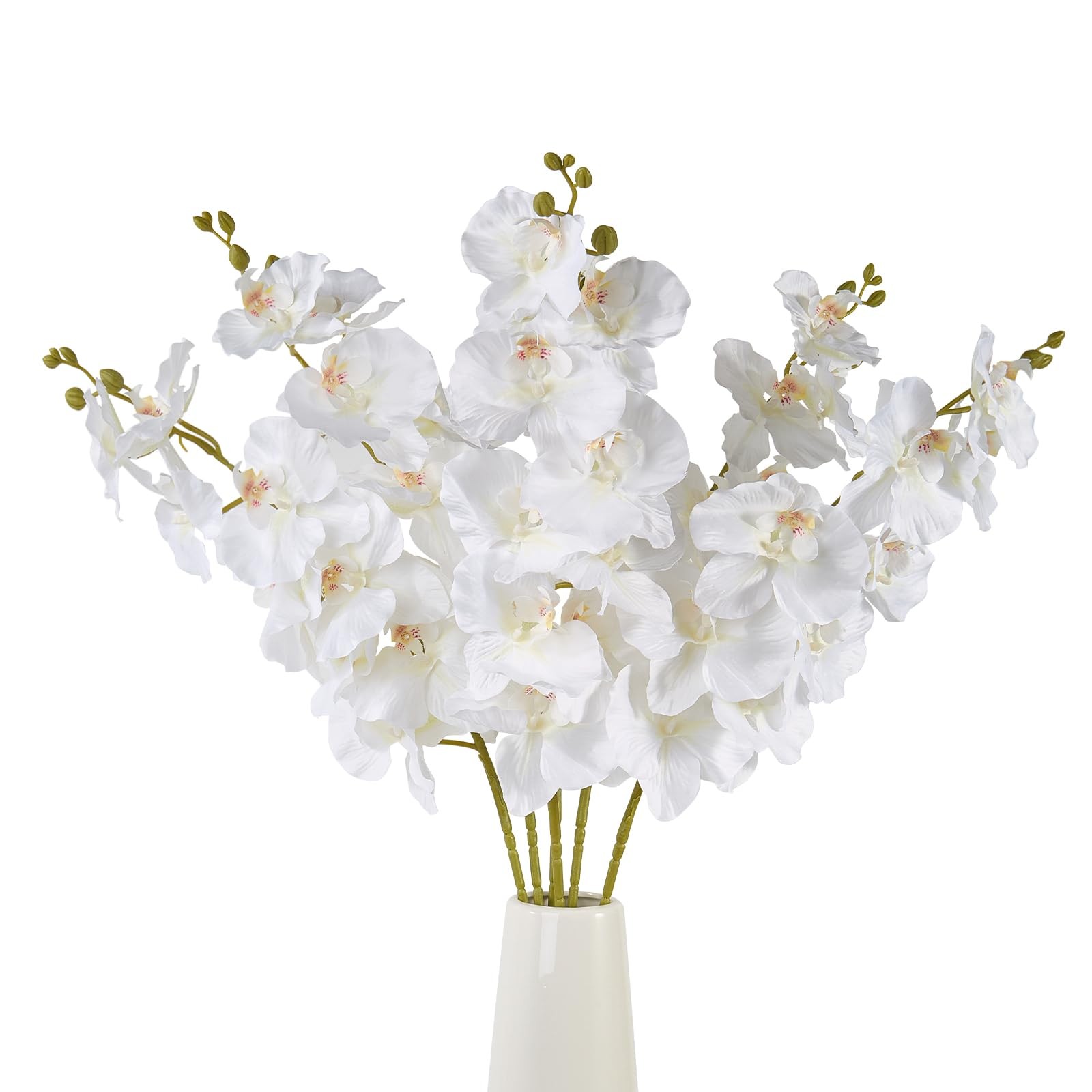 OBDXZHC 6 Pcs Artificial Orchid Stems 33.5″ Tall 9 Large Petals Fake White Ph…