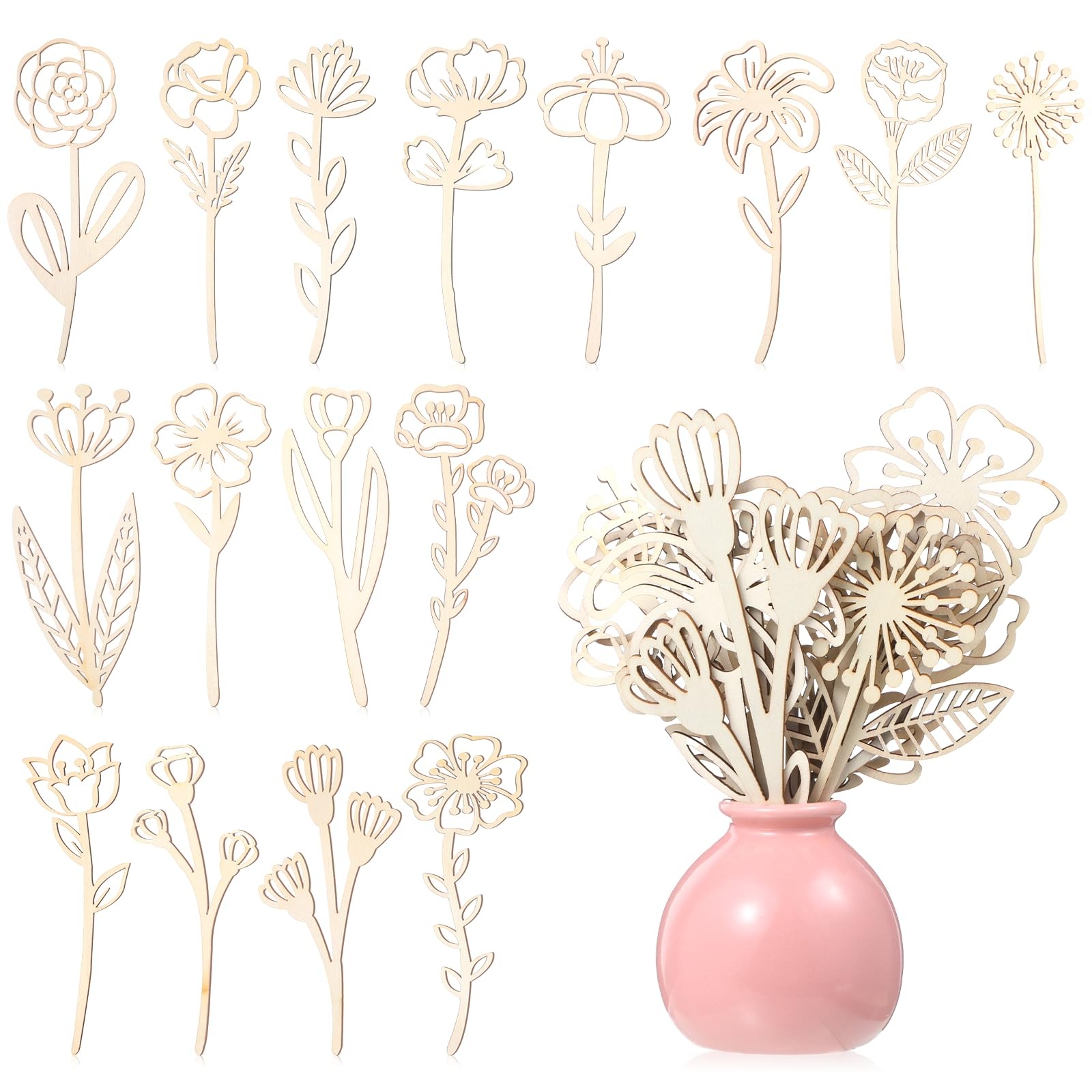 16Pcs Wooden Flowers, Wood Wildflower Decor Set, Wooden Flowers for Crafts Wo…