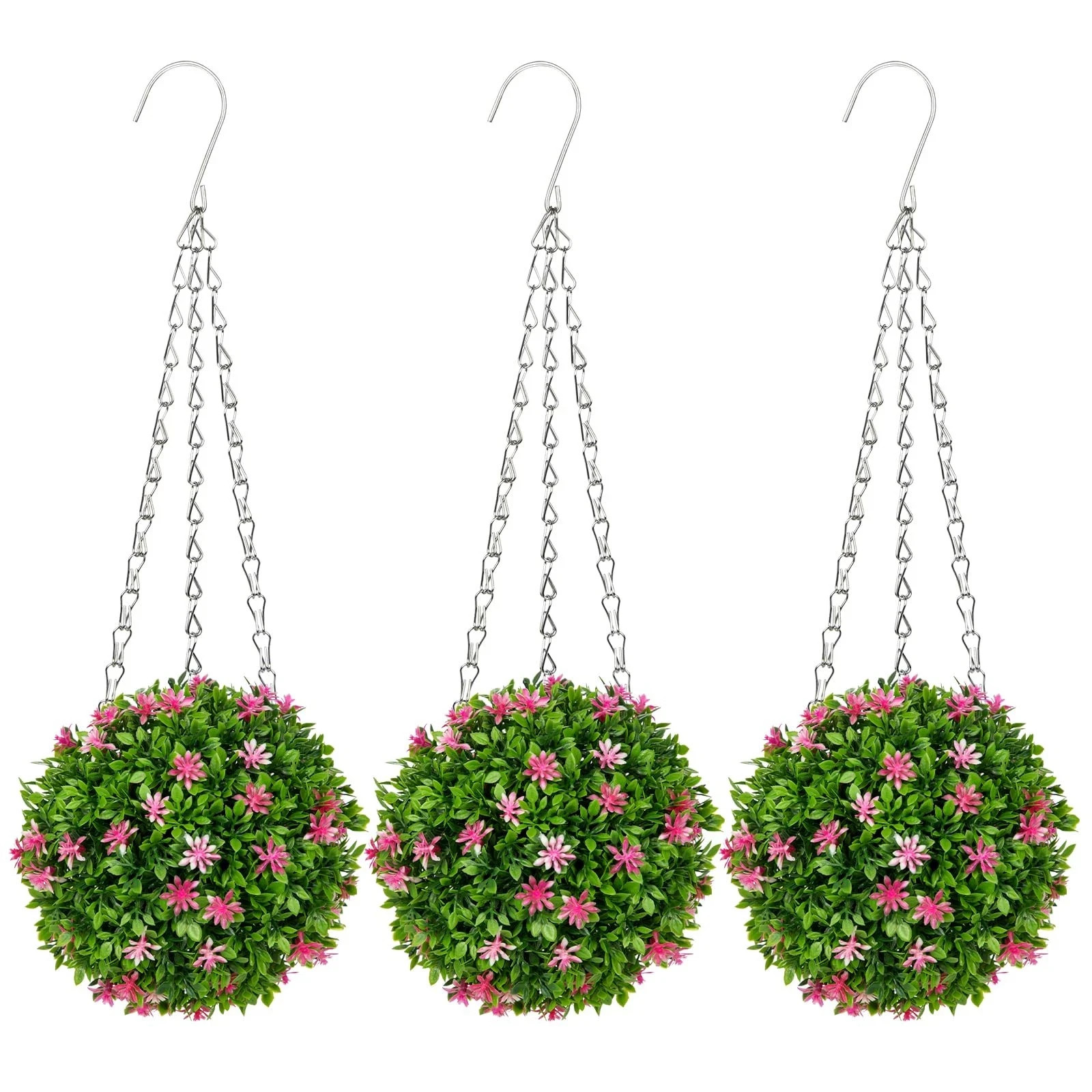3 Pcs Artificial Hanging Topiary Flower Ball – 19.7″ Fake Hanging Topiary Bal…