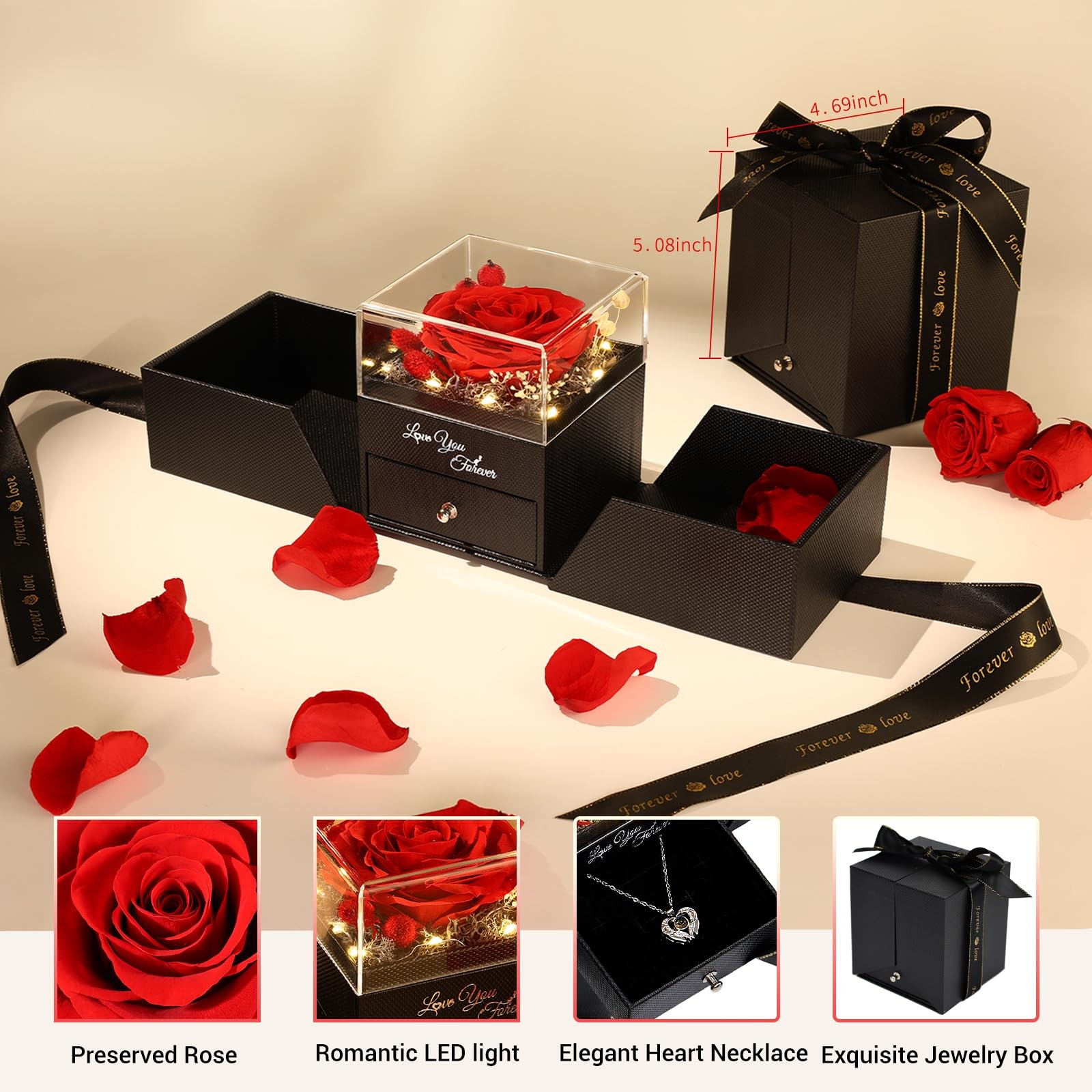 FIACO Gifts for Women Preserved Real Roses with I Love You Necklace Fresh For…