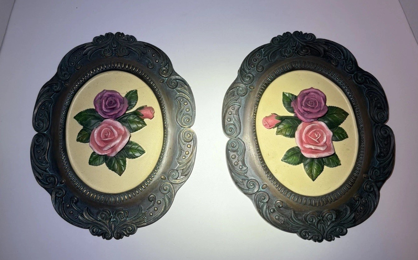 Vintage Rose Wall Art Decor Shabby Chic Cottagecore Floral Decor Set of 2 Pink