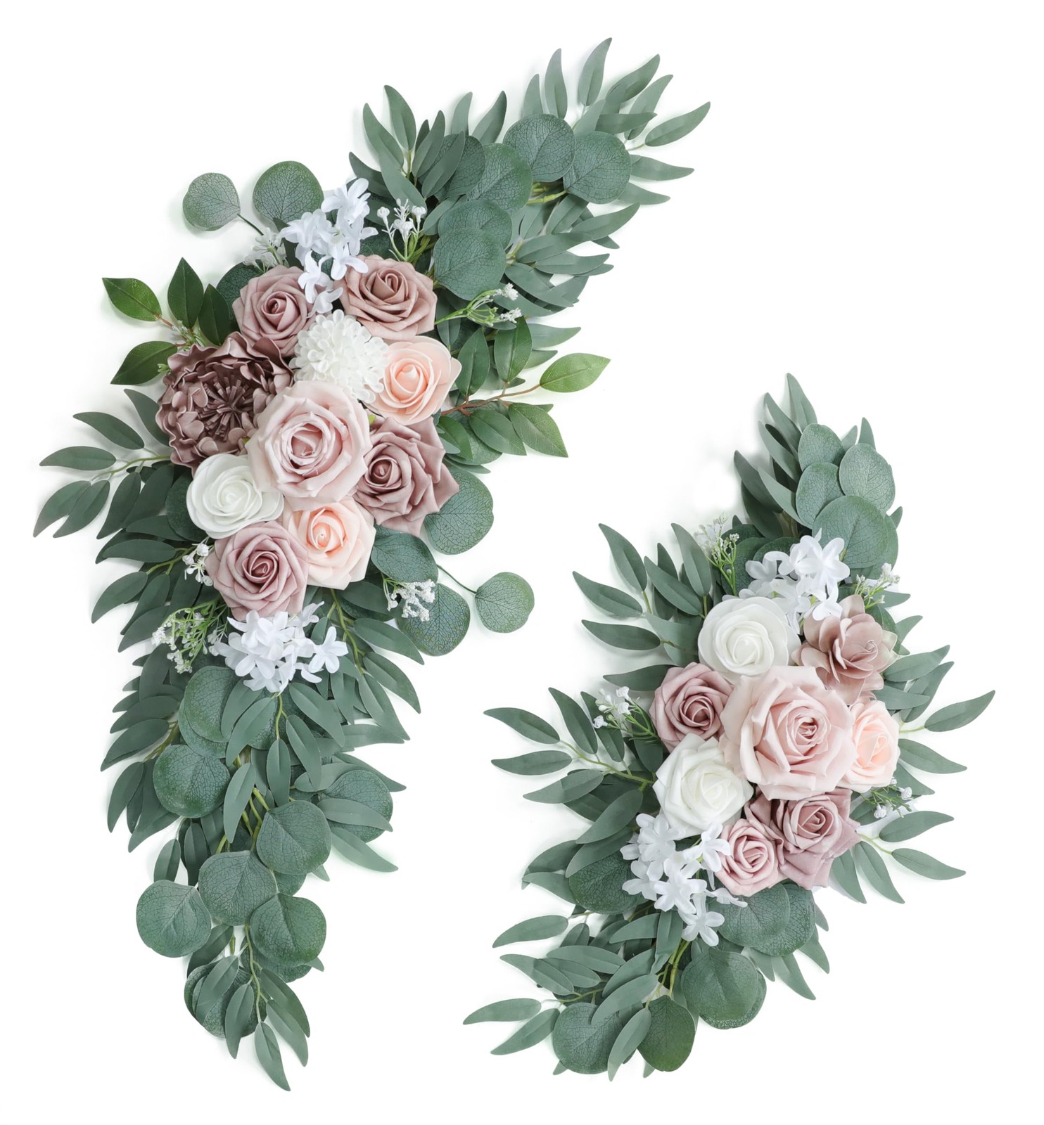 Set of 2 Dusty Rose, Blush Pink Wedding Arch Swags, Welcome Sign, Decor, Floral