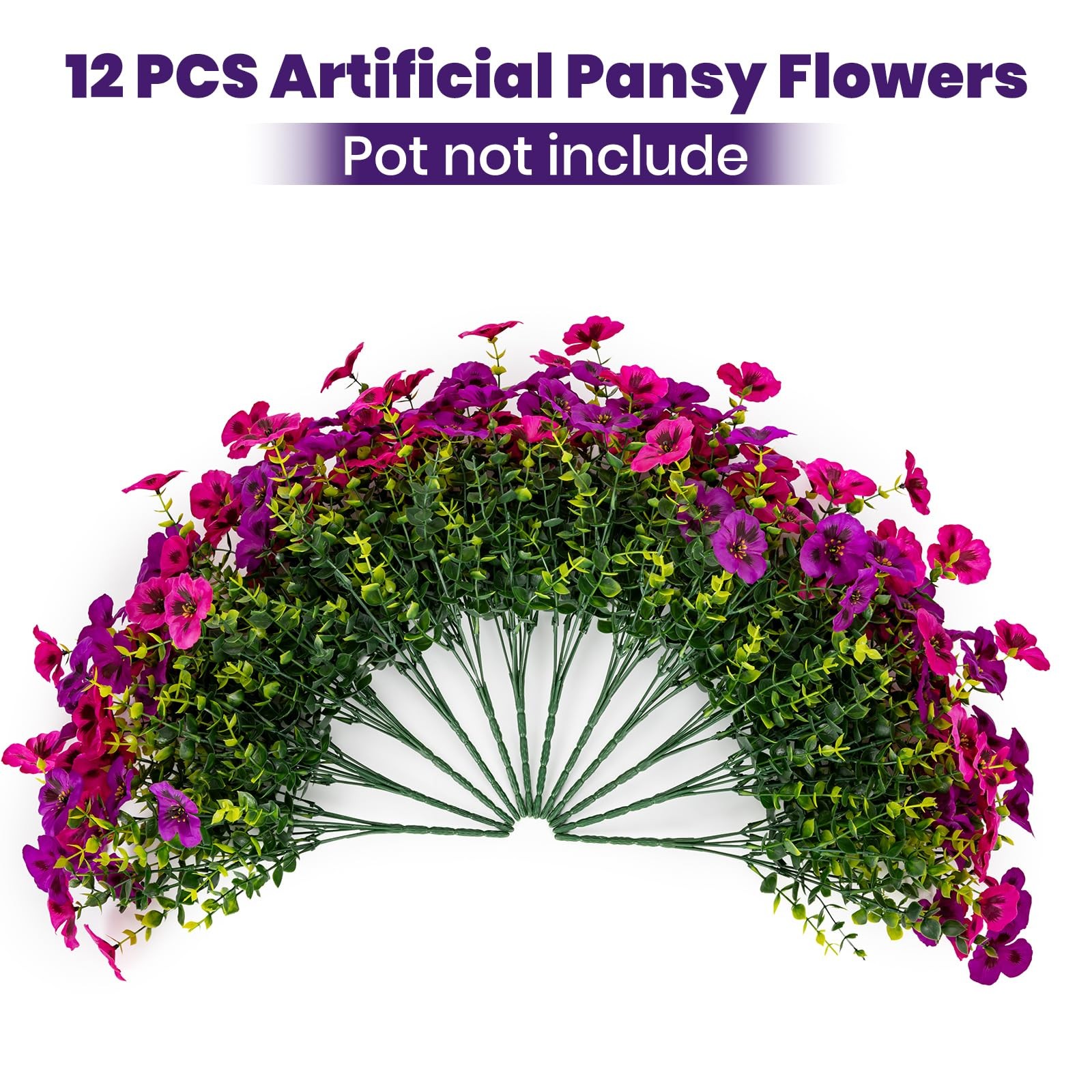 12 Piece Outdoor Artificial Flowers Fake Pansies –Tone Faux Flowers per Stem…