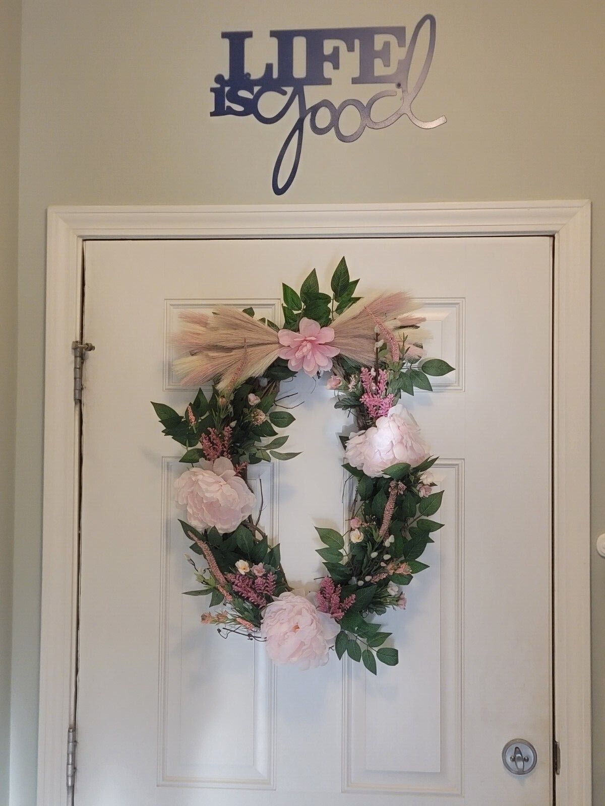 Peony and Spring Mix Spring/Summer Wreath w/Pompas grass for Front Door, Handmad