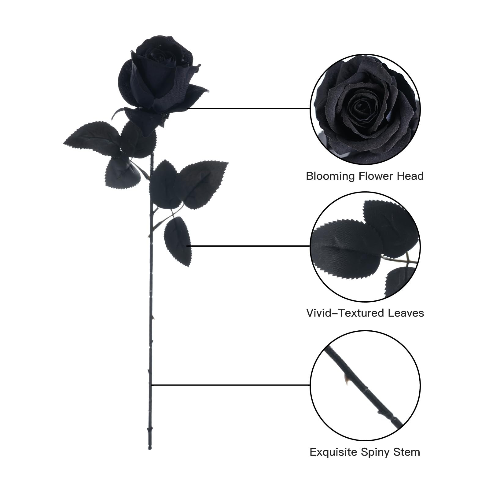 12 Pcs Black Artificial Roses with Long Stem – Realistic Faux Silk Floral Bouque