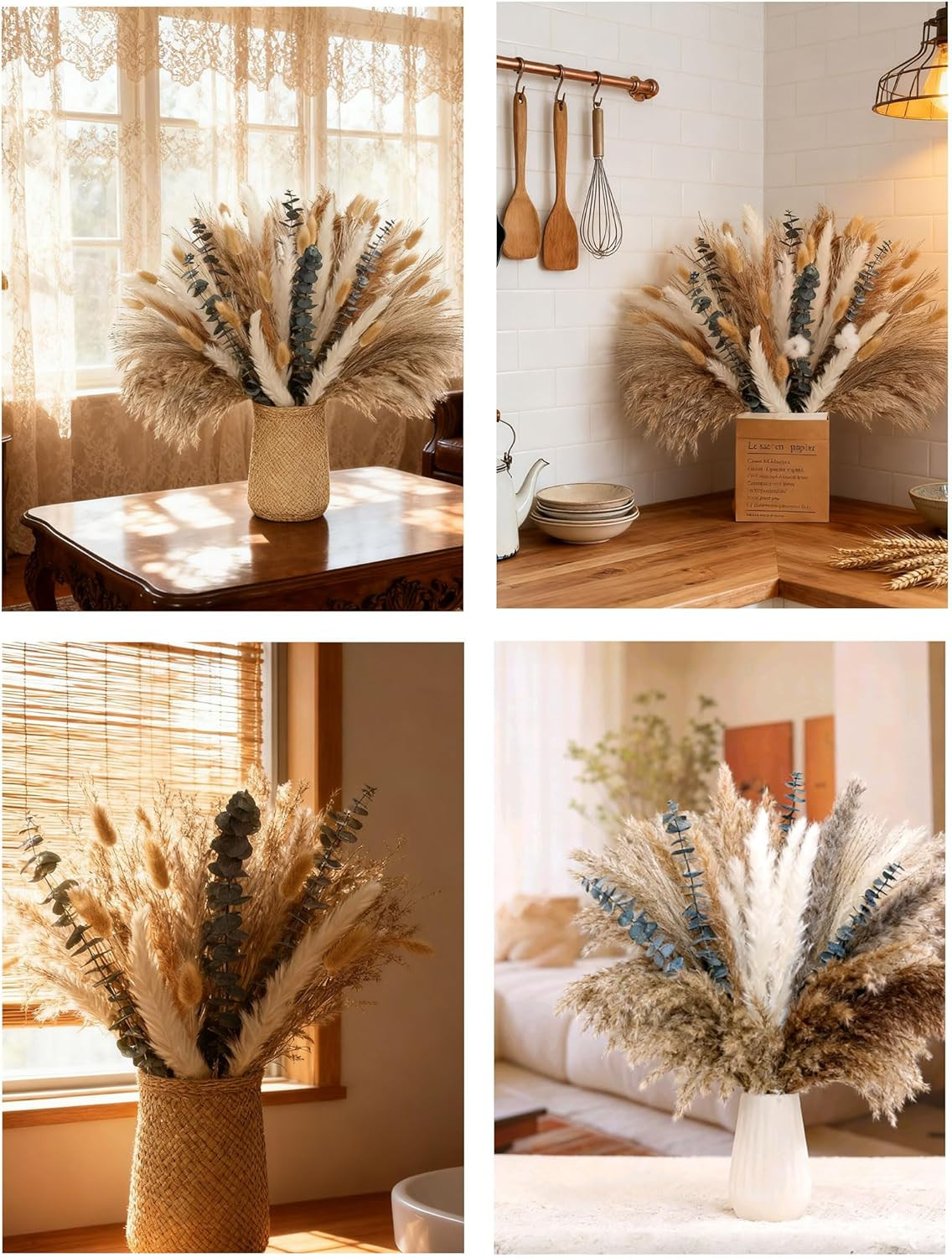 120 PCS Dried Pampas Grass, Dried Flowers, Reed Grass Bouquet for Bohemian Fl…