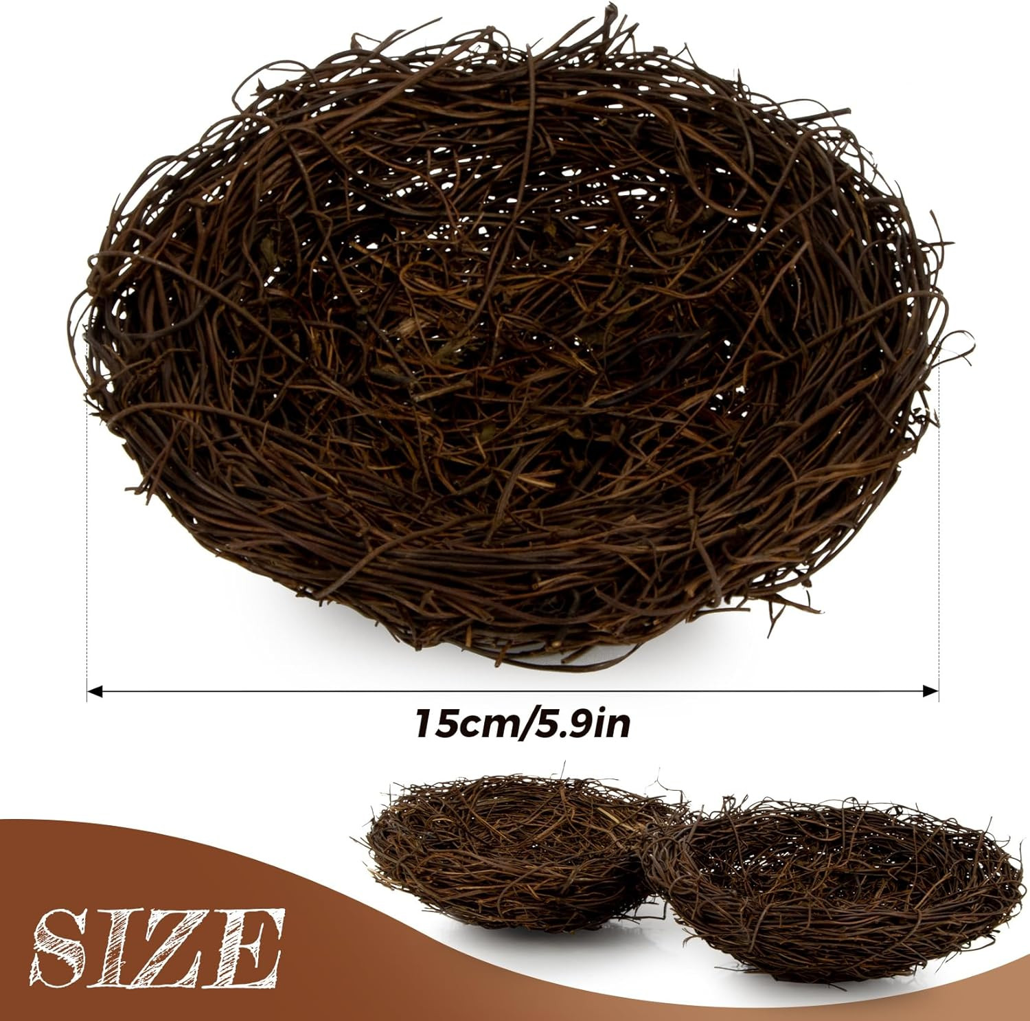 2PCS Handmade Rattan Bird Nests – Artificial Bird Nests Easter Decorations,Ratta