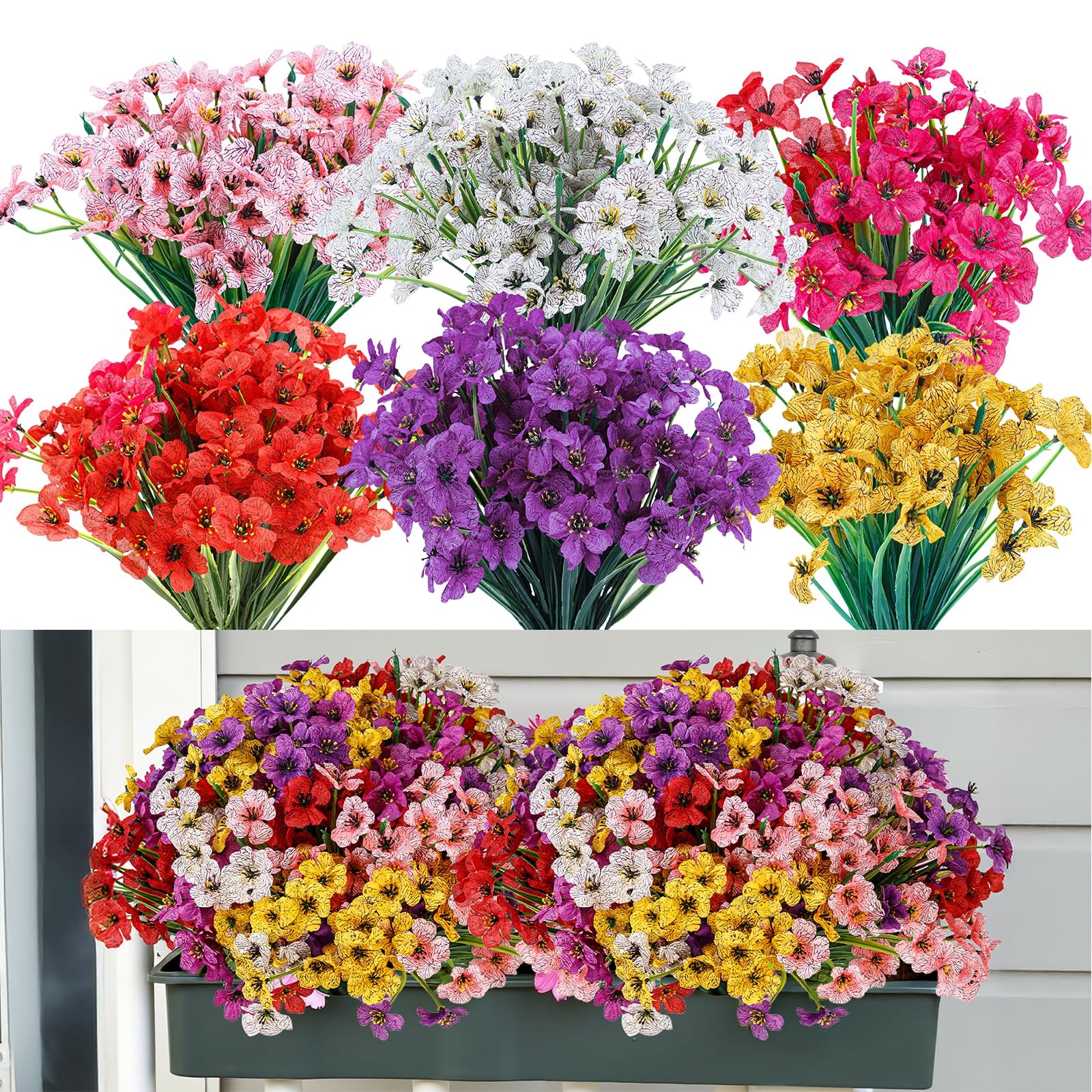 24 Bundles Artificial Flowers for Outdoor Indoor Garden Home Decoration, Plas…