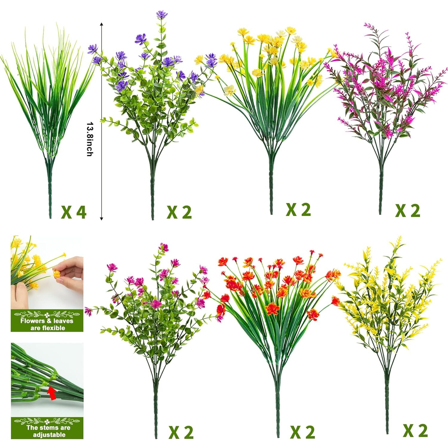 Artificial Flowers Outdoor Fake Plants Faux Plastic 16 Bundles Ouddy Decor