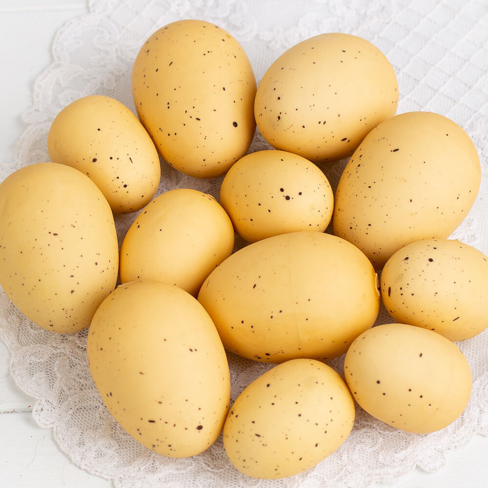 Set of 36 Assorted Sized Faux Speckled Natural Brown Colored Eggs