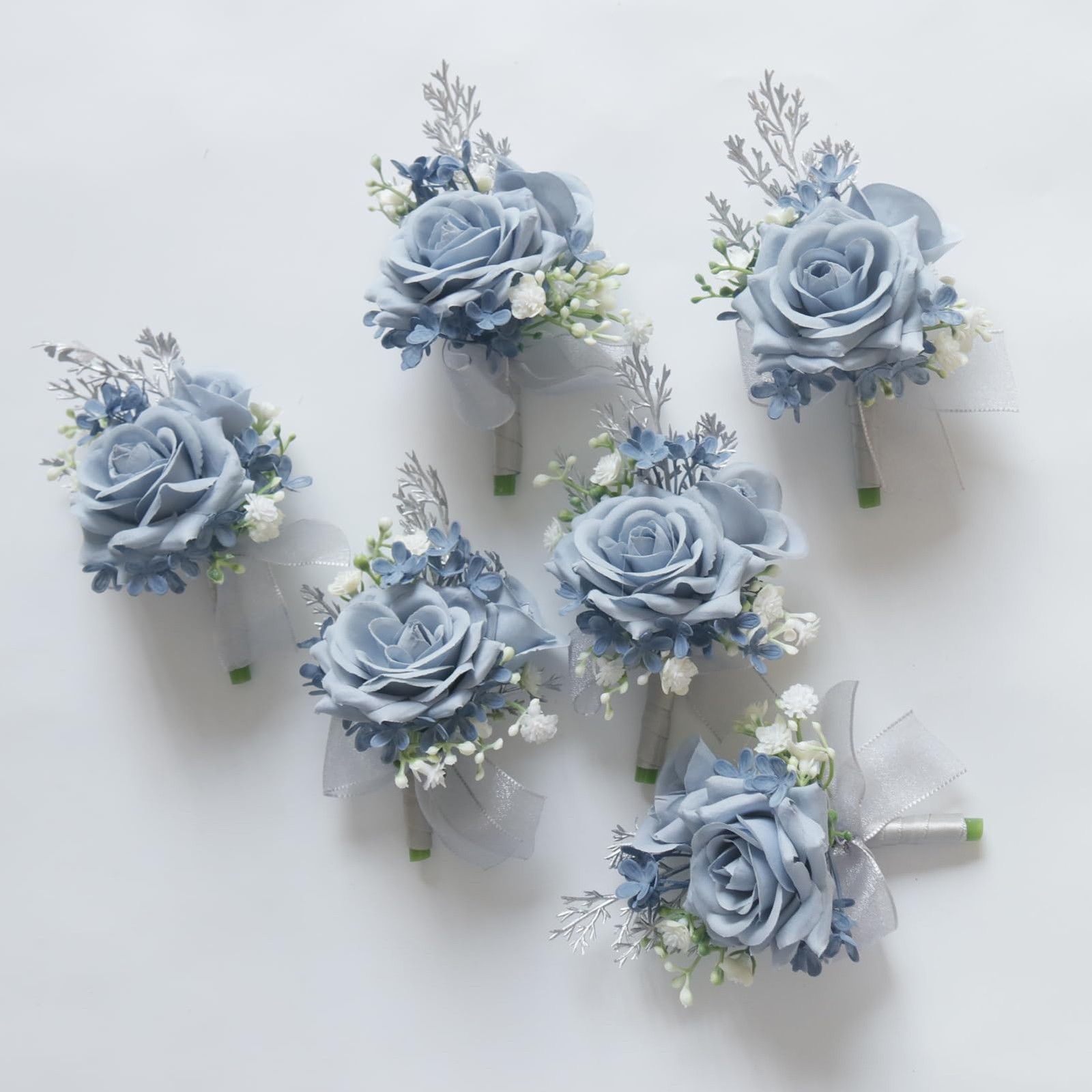 2 PCS Wrist Corsage Boutonniere Set Artificial Rose Wedding Prom Dusty Blue