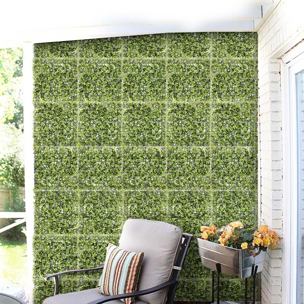 20x20in Artificial Yellow Pittoso Mat Wall Hedge Decor Privacy Fence Panel Grass