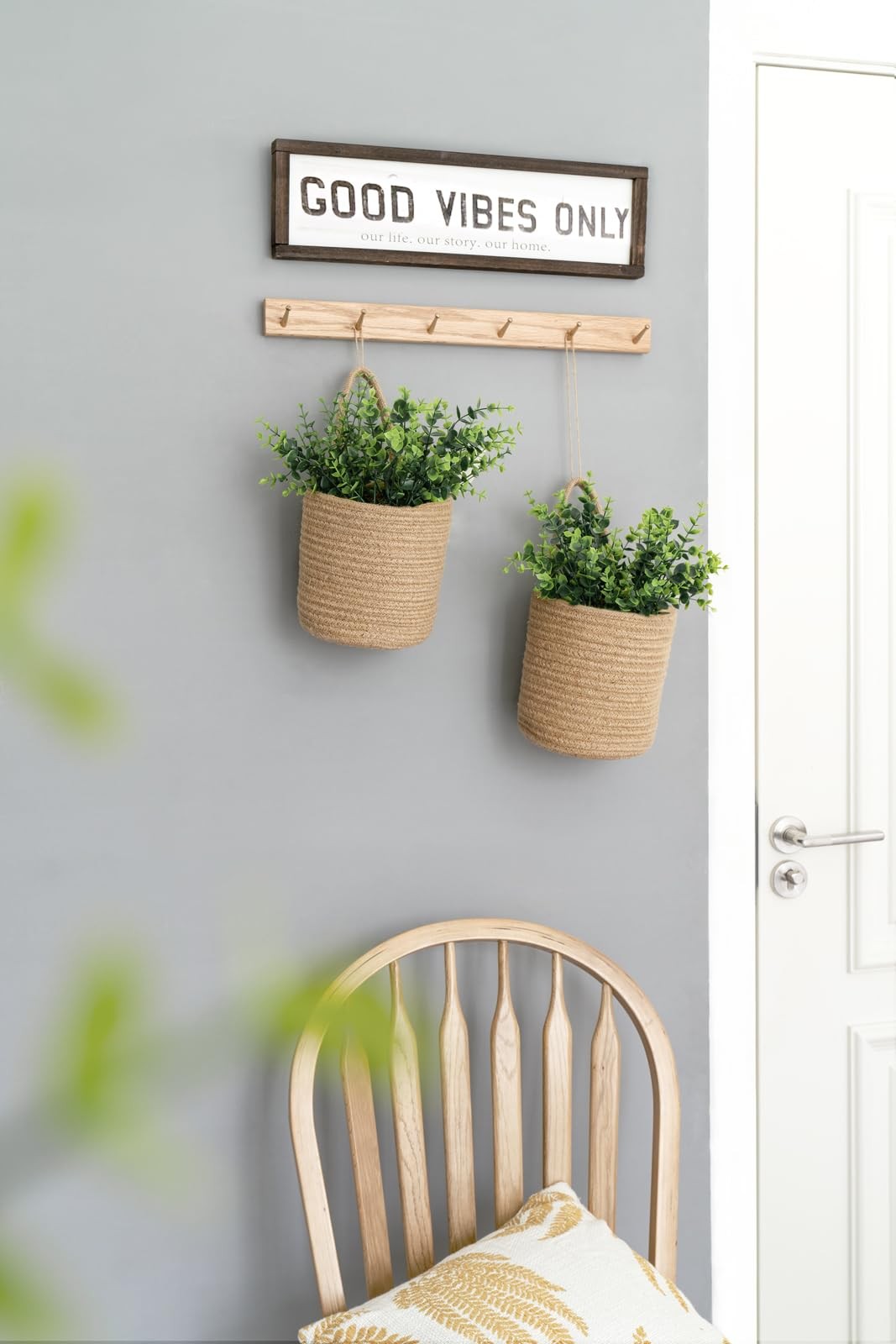 Dahey 2 Pack Wall Hanging Rope Basket with Artificial Eucalyptus Farmhouse Decor