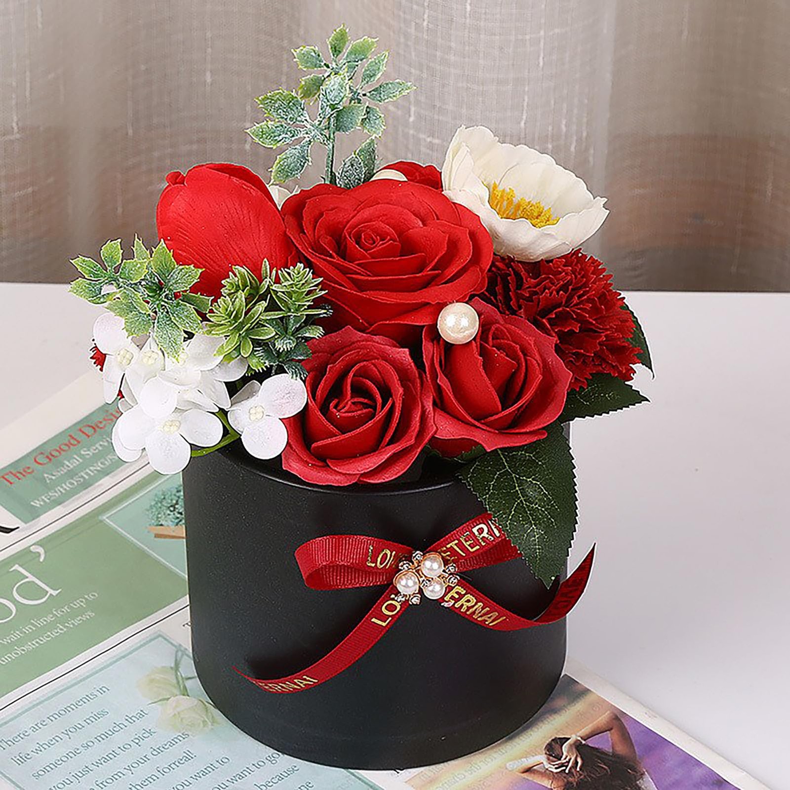 Soap Flowers Bouquet, Artificial Scented Rose Soap Flower Arrangement with Gi…