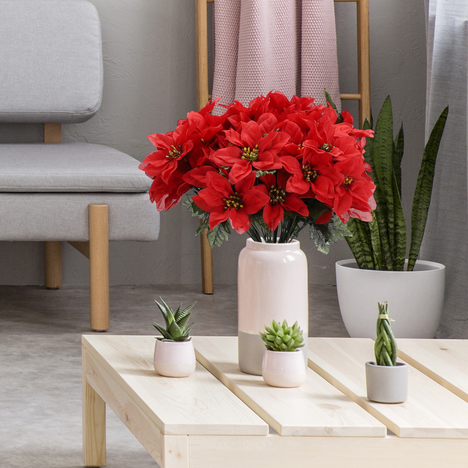 6 Branches Red Poinsettia 37cm Artificial Christmas Flower Decor