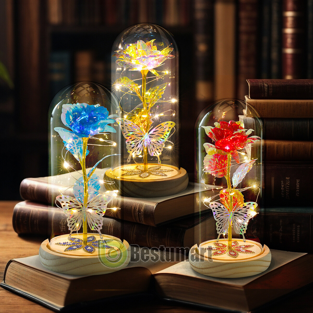 Eternal Forever Galaxy Rose Flower In Glass Dome LED Light Valentine’s Day Gift