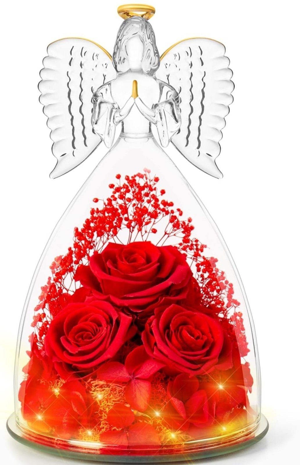 Valentines Flower Gift for Grandma Mom, Forever Real Roses in Angel Figurine