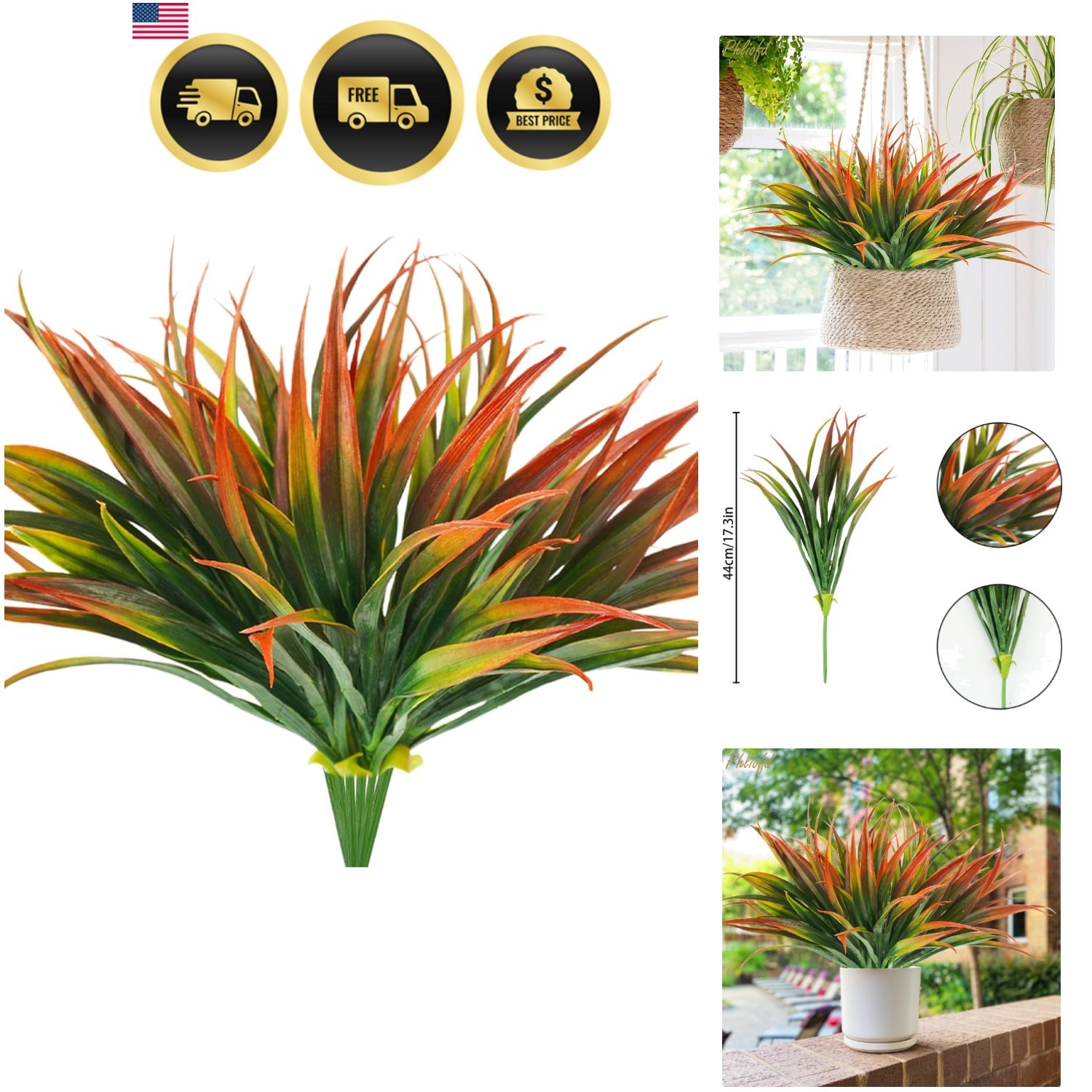 6Pcs Artificial Grass Fake Plants 17.3in Outdoor Plastic Plants UV Resistant …