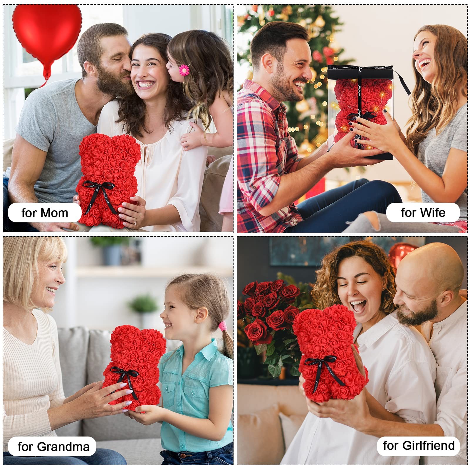 Rose Bear Valentines Day Flower Gifts for Her, Rose Teddy Bear with Lights, C…