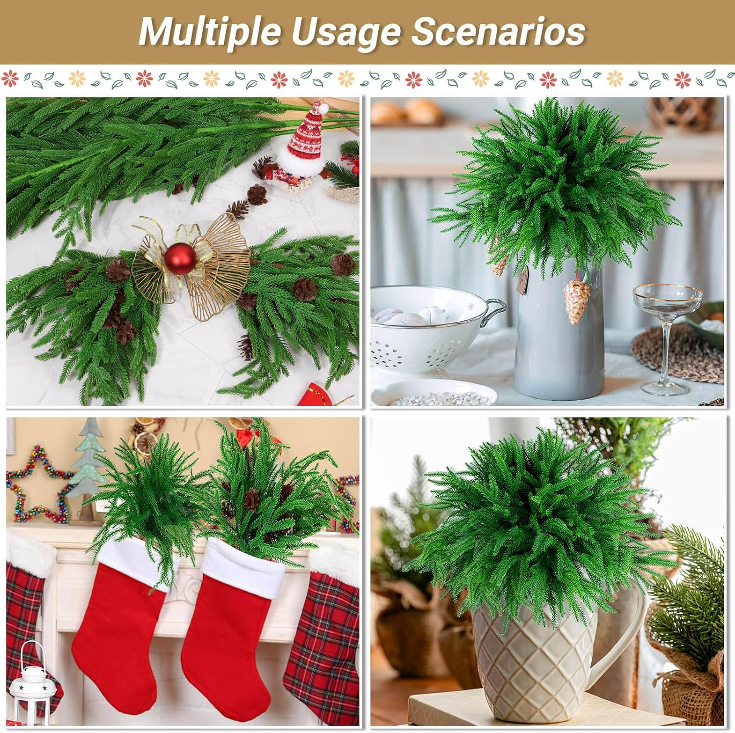 20 Pcs Artificial Christmas Norfolk Pine Stems, 18″ Real Touch Norfolk Pine B…