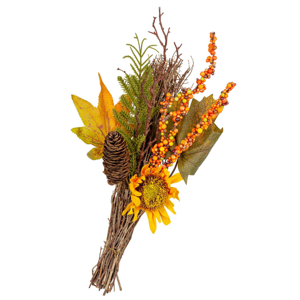 Set of 2 Fall Artificial Sunflower and Berry Twig 16″ Bundles