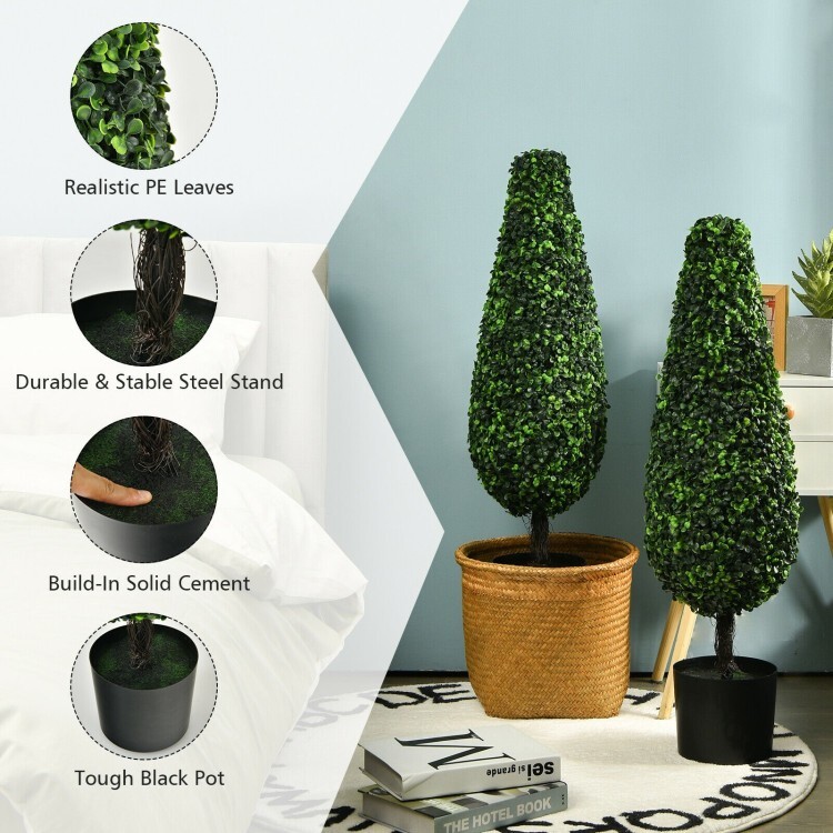 2 Pack Artificial Tower 3FT Topiary Tree UV Resistant Indoor Outdoor Office Tree